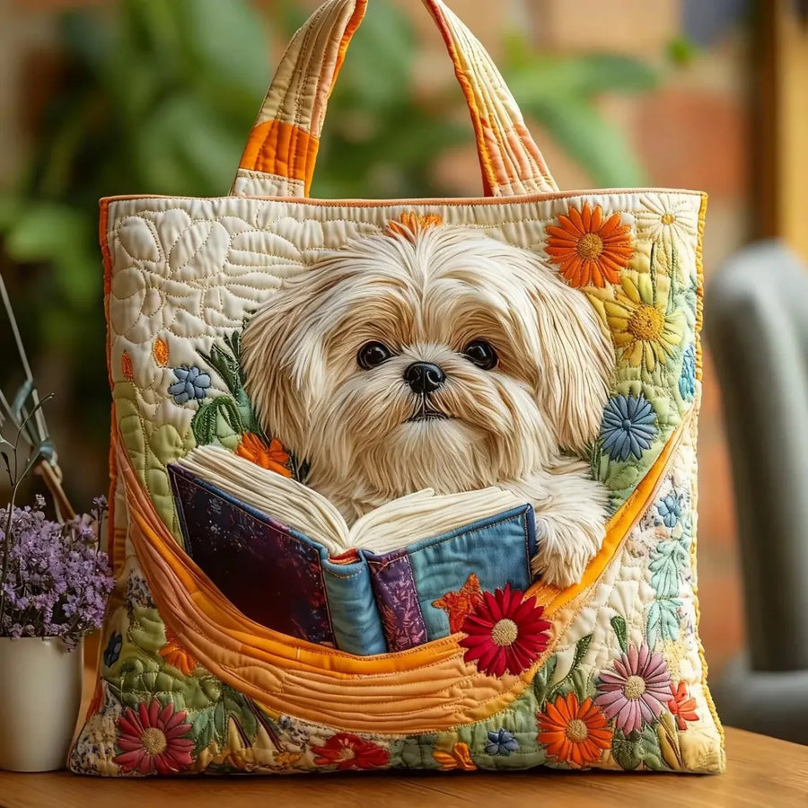 Sac Artisanal - Shih Tzu aux Livres et Fleurs