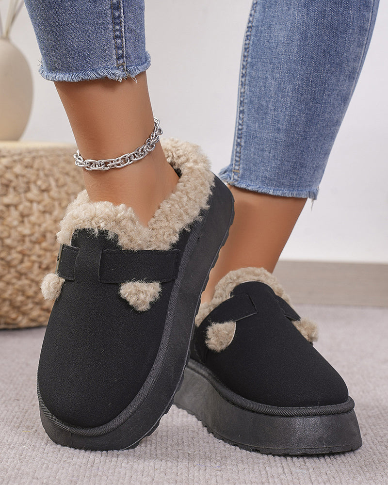 Chaussons chauds à semelle épaisse et boucle en peluche
