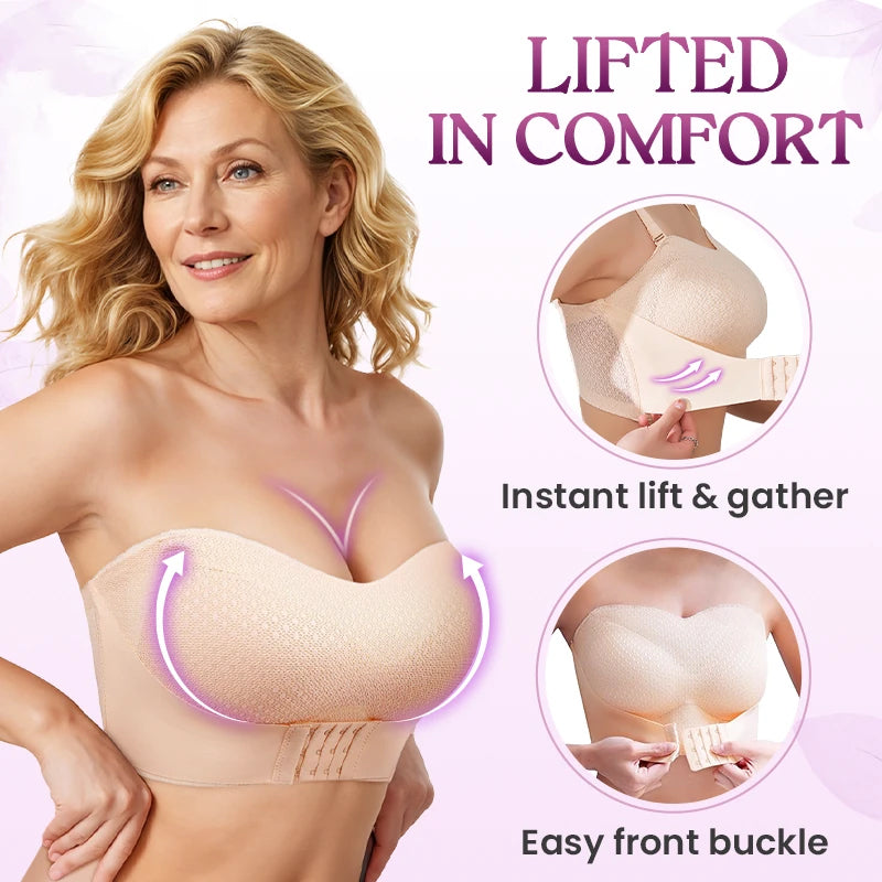 Soutien-Gorge Push-Up Sans Bretelles Confortable Anti-Glissant Avec Boucle Avant