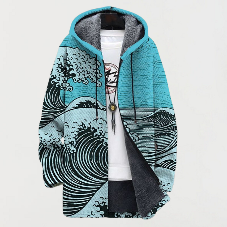 Marine | Manteau à Capuche Motif Vagues