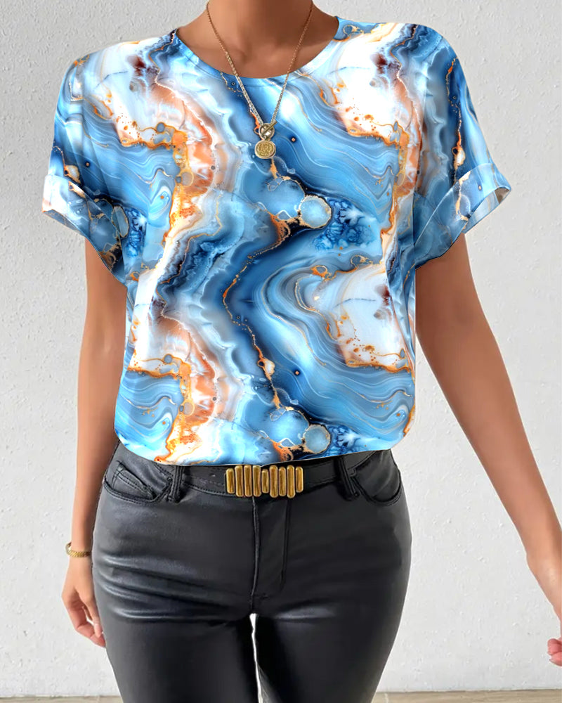T-shirt Col Rond Imprimé Marbre