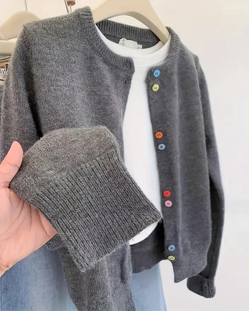 Cardigan décontracté de couleur unie à manches longues