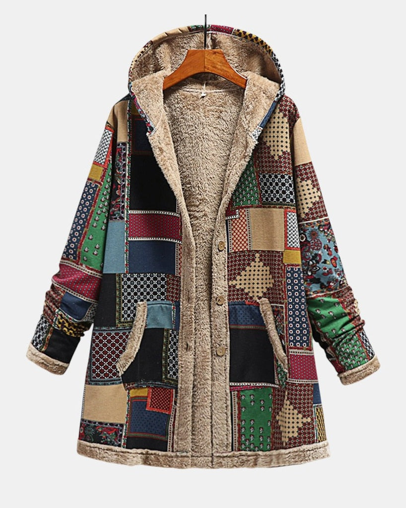 Ambre | Veste à Capuche Patchwork Terre