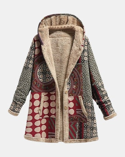 Garance | Manteau Sherpa Bordeaux Géométrique