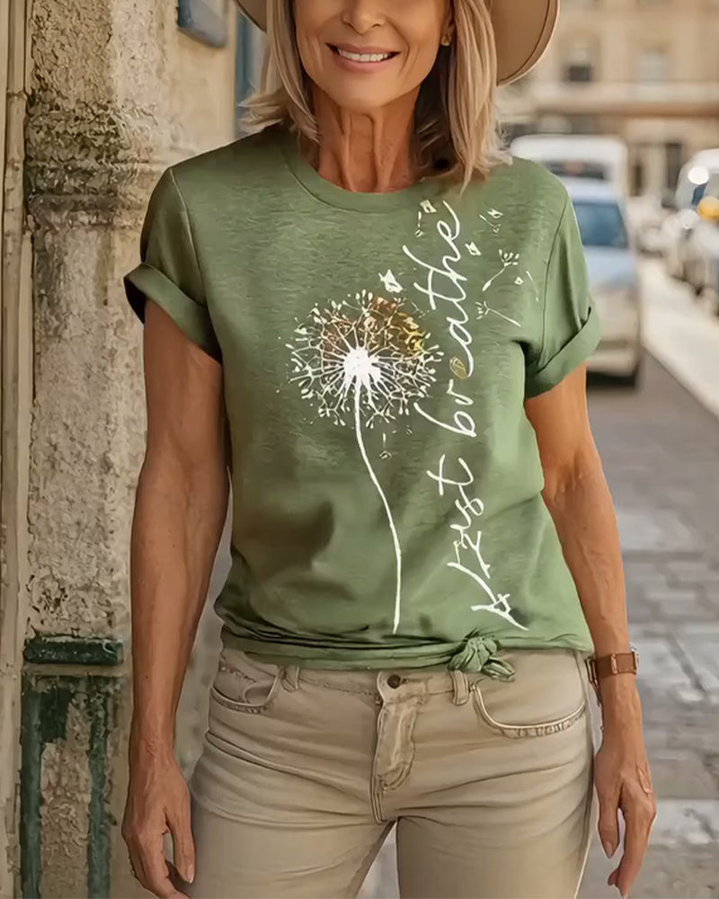 T - Shirt Imprimé Pissenlit Manches Courtes