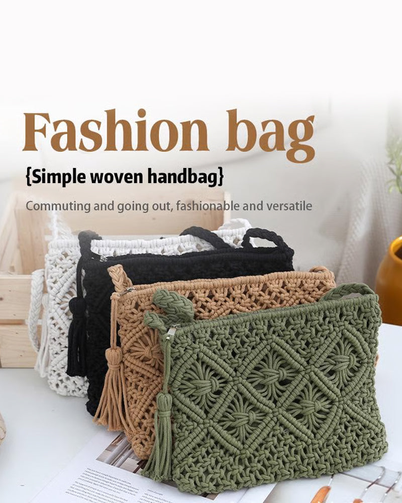 🏆Vente Flash⚡Pochette Minimaliste à Gland pour Femme – Sac Rétro en Corde de Coton Tressée Style Bohème pour Vacances d'Été à la Plage