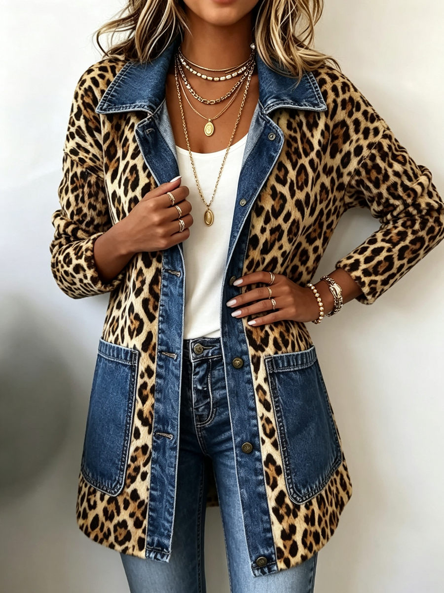 Nora | Veste en Jean Longue Imprimé Léopard