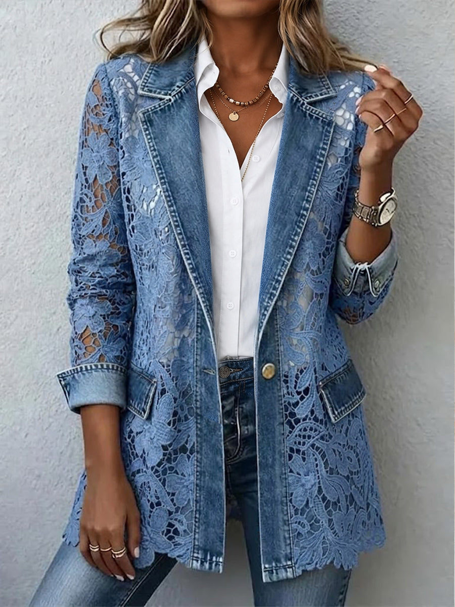 Hélène | Veste Blazer à Empiècements Dentelle